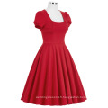 Belle Poque à manches courtes à crevettes arrière Puff Sleeve Retro Vintage 50s Red Party Dress BP000184-2